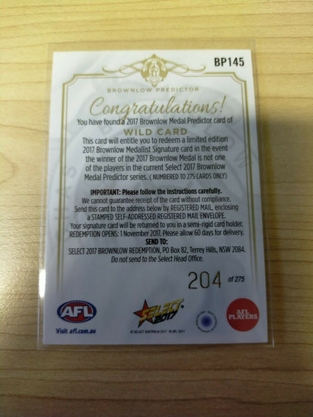 2017 Select Brownlow Predictor Wild Card No.204/275
