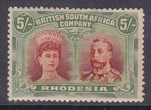 Rhodesia SG 159 5/- vermilion and deep green KGV Double Heads. Mint