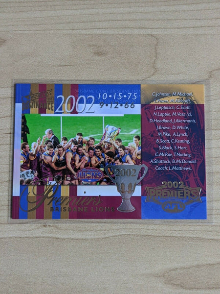 2020 Select DOMINANCE PREMIERSHIP COMMEMORATIVE 2002 BRISBANE LIONS Low 009/275