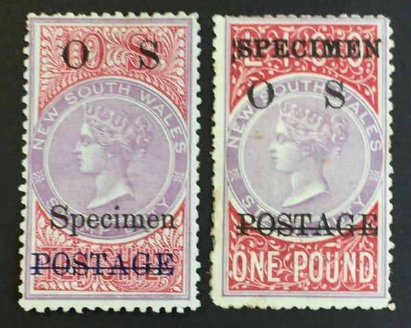 NSW Australian States 1887-90 10/- £1 long types OS Specimen Part OG Fine Stamps