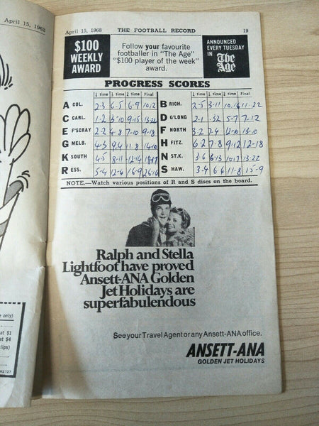 VFL 1968 April 15 Football Record Collingwood v Richmond