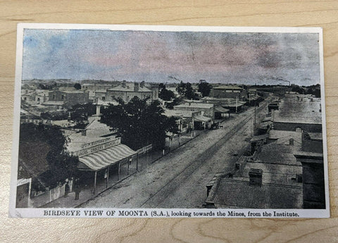South Australia Post Card Birdseye View of Moonta looking towards the mines