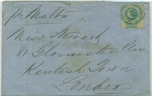 Victoria Australian States1859 cover to London SG81a 1/- grossly misperforated