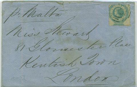 Victoria Australian States1859 cover to London SG81a 1/- grossly misperforated