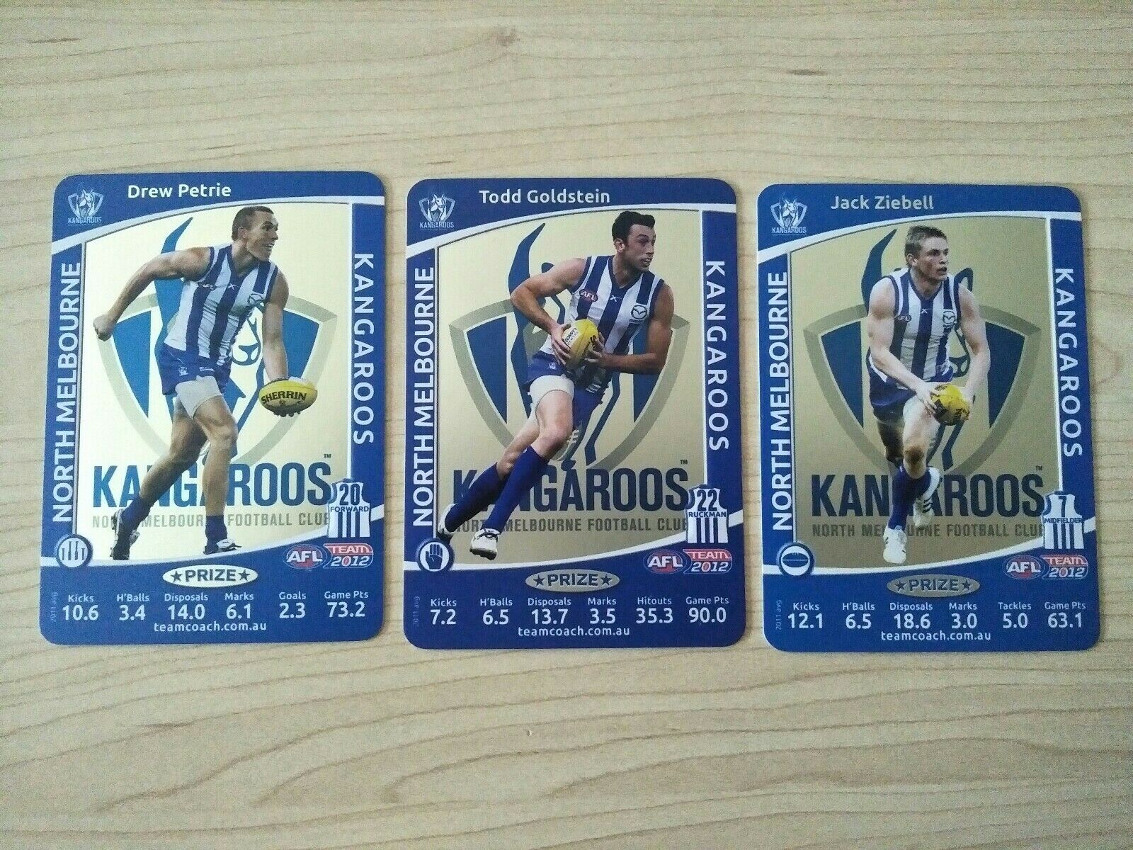 2012 Teamcoach Prize Card Team Set North Melbourne - Petrie, Goldstein, Ziebell