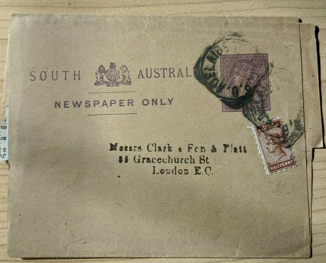 SA South Australia - London GB ½d Newspaper Wrapper uprated with ½d bantam