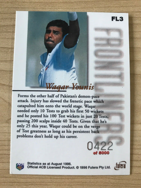 Futera Frontliners First Day Issue Cricket Card 1996 Waqar Younis #422 Of 5000