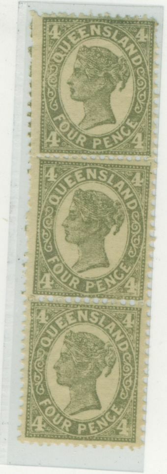 Queensland Australian States SG305 4d grey-black strip of 3 with mixed perfs MLH