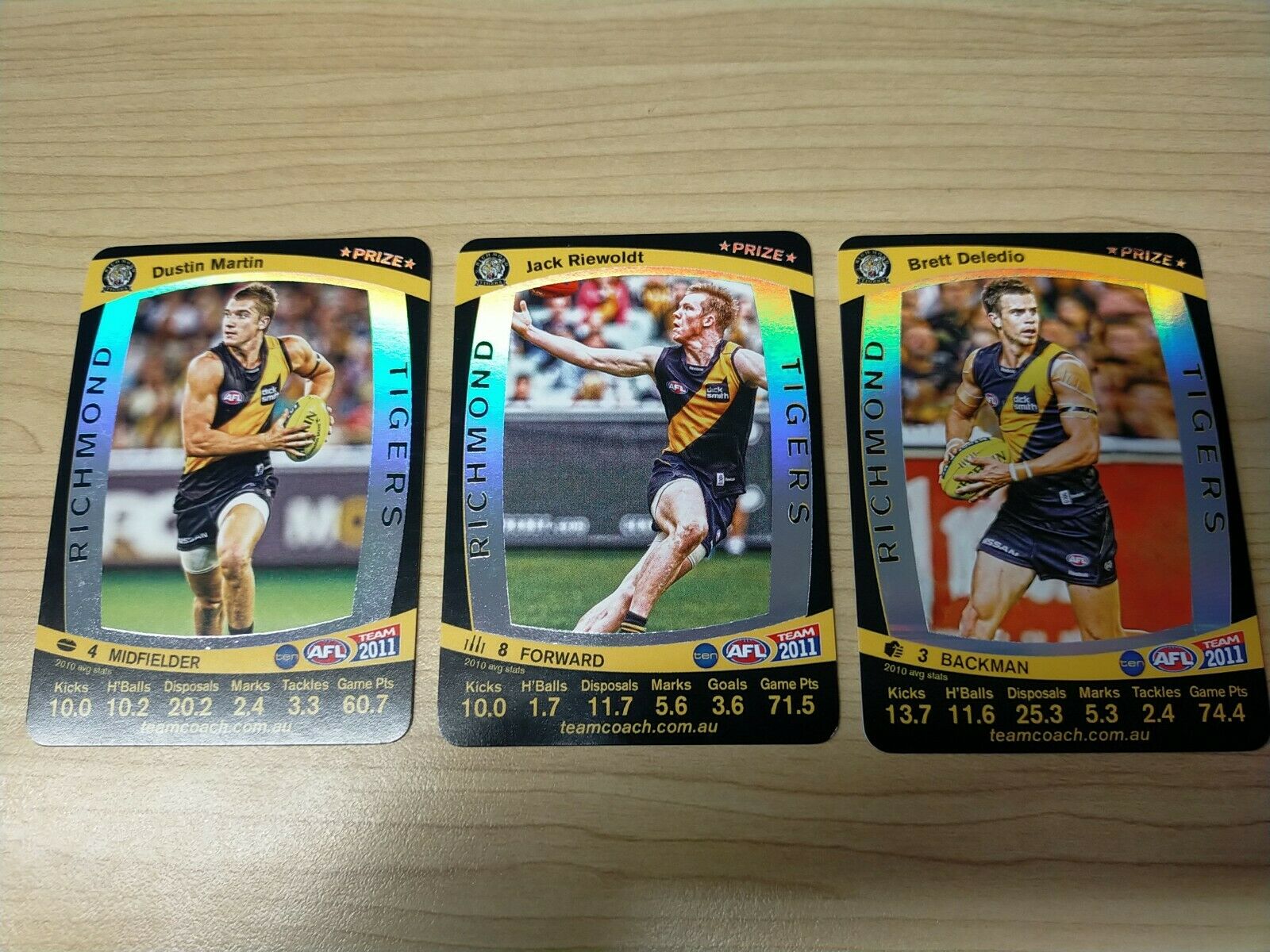 2011 Teamcoach Prize Cards Team Set ERROR CARDS NOT EMBOSSED Richmond