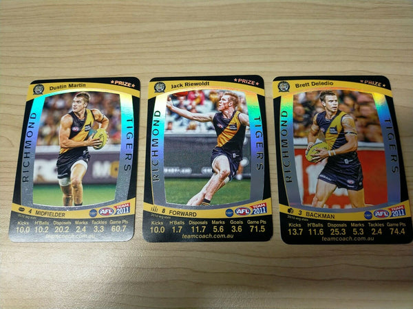2011 Teamcoach Prize Cards Team Set ERROR CARDS NOT EMBOSSED Richmond