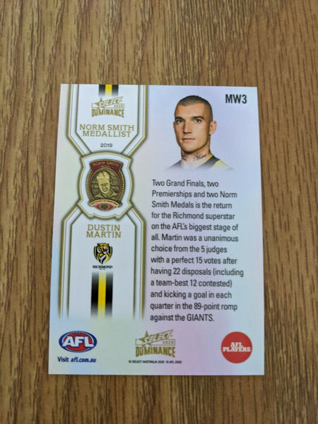 2020 Select Dominance Dustin Martin Norm Smith Medal Card Richmond Tigers MW3