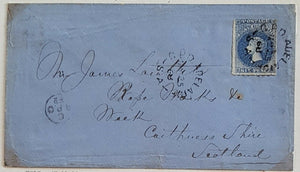 SA, Australian States, GB, 6d roulette cover from Adelaide. Wick TPO cancel 1868