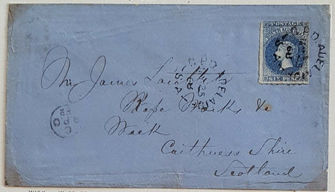 SA, Australian States, GB, 6d roulette cover from Adelaide. Wick TPO cancel 1868