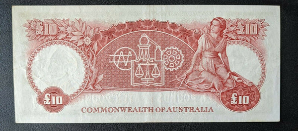 Australia Banknote 1960 R63 £10 Ten Pounds Coombs/Wilson Banknote aUNC