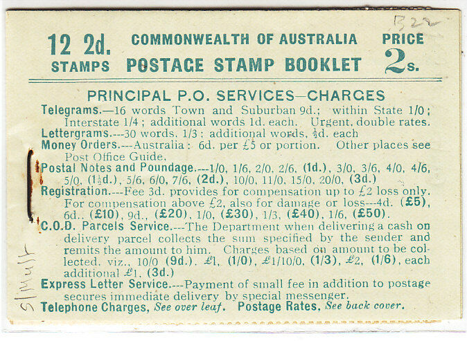 Australia KGV Booklet SG SB25 2/-  Green on pale green Inverted watermark.