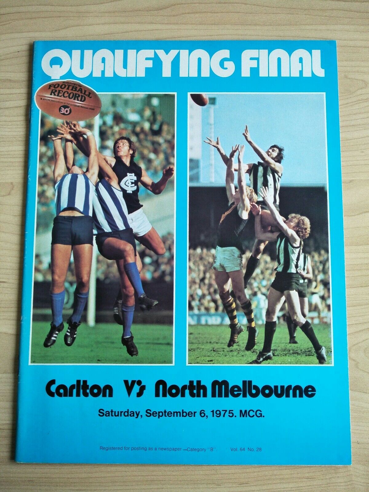 VFL 1975 2nd Qualifying Final Football Record Carlton v North Melbourne