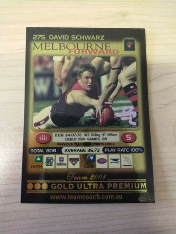 2001 Teamcoach Gold Prize Card Melbourne 275 David Schwartz