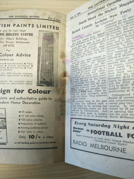 VFL 1959 May 2nd Football Record Melbourne v Collingwood