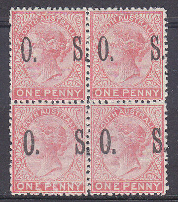 SA Australian States SG O81 1d rosine in block of 4 (2 MUH)