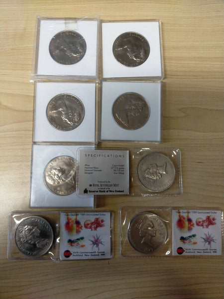 New Zealand 1974 to 1989 Cased $1 Dollar Coins (8) Olympics