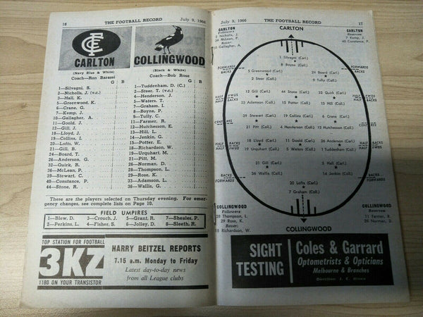 VFL 1966 July 9 Football Record Carlton v Collingwood