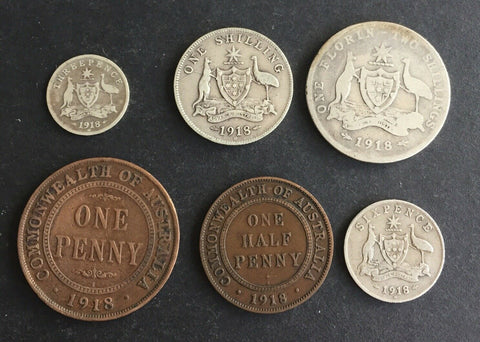 AUSTRALIA 1918 Pre Decimal 6 Coin Set