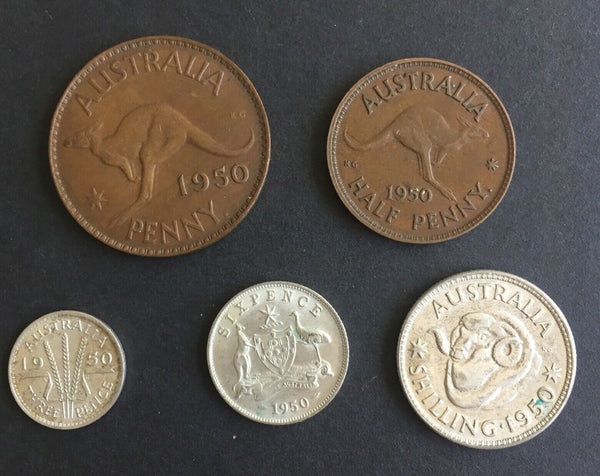Australia 1950 Pre Decimal 5 Coin Set  IDEAL BIRTHDAY GIFT