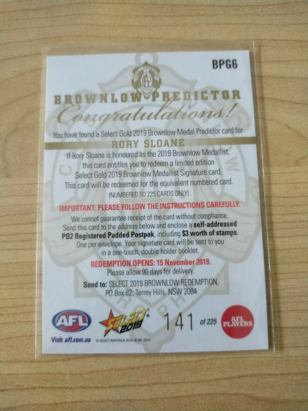 2019 Select Gold Brownlow Predictor Rory Sloane Adelaide