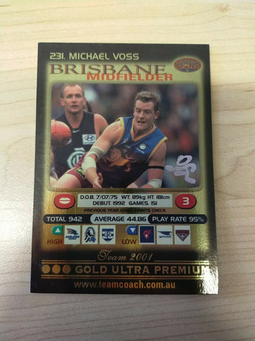 2001 Teamcoach Gold Prize Card Brisbane 231 Michael Voss