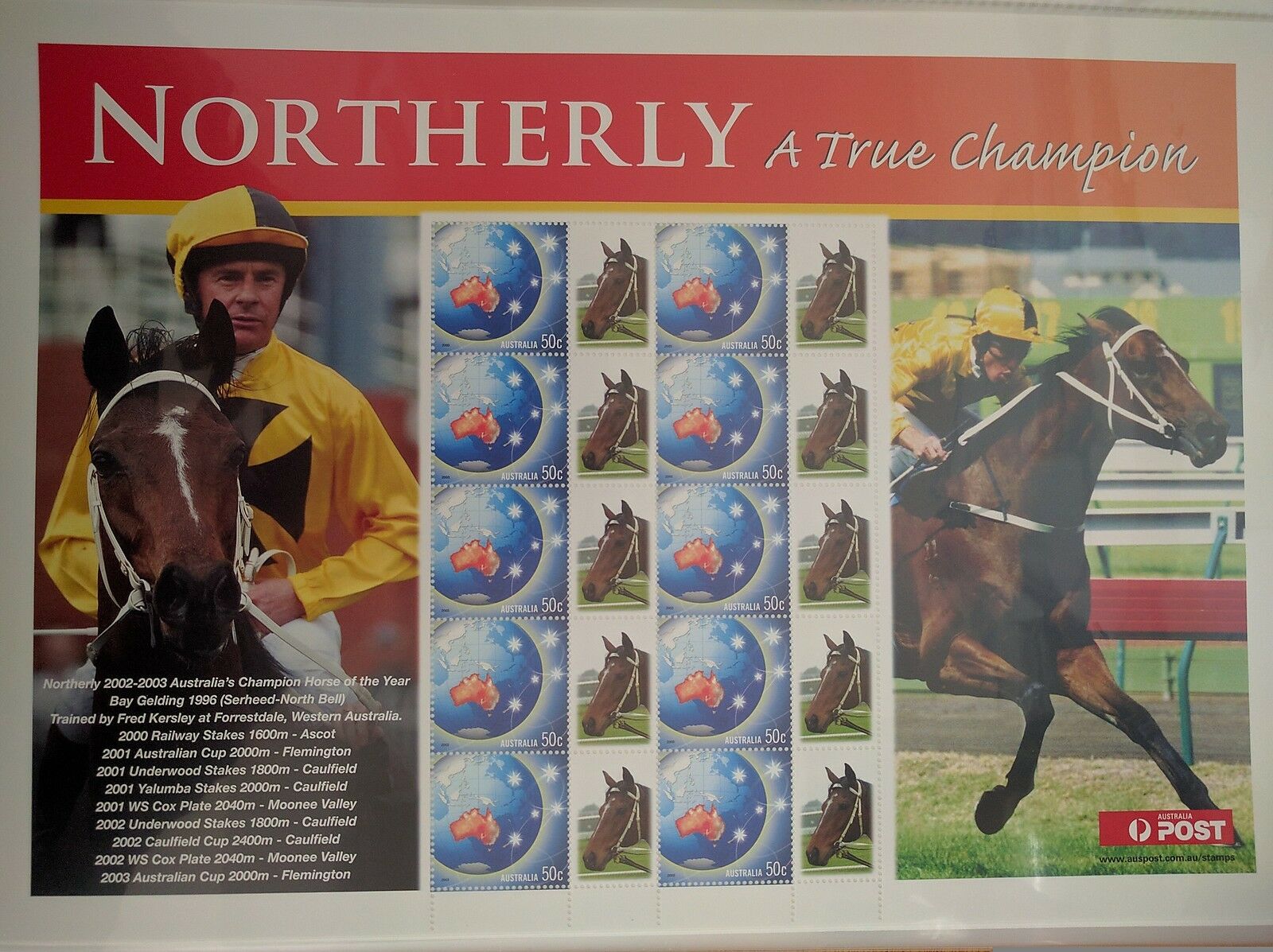 Australia SES Special Exhibition Sheet 50c Northerly, Champion racehorse Stamp