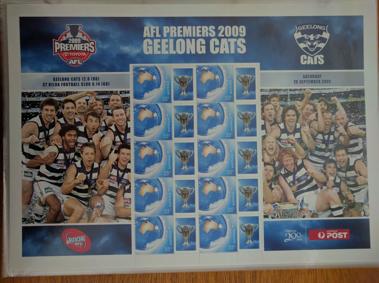 Australia Post 55c Personalised Stamp Sheet - AFL Premiers 2009 Geelong Cats