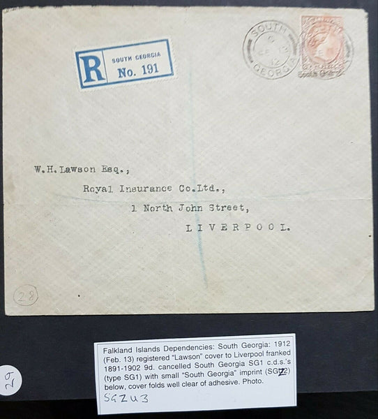 South Georgia underprint on Falkland Islands SG ZU 3 registered to Liverpool GB