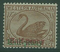 WA Western Australia Australian States SG 111b ½d on 3d red-brown Swan birds MUH