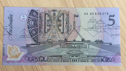 R214 1992 $5 Fraser Cole Polymer Banknote Uncirculated AA Pefix