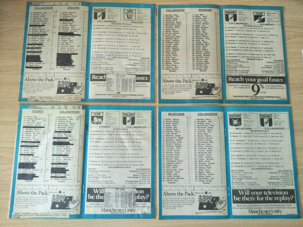 Lot Of 1984 VFL Football Records Collingwood Games x 22