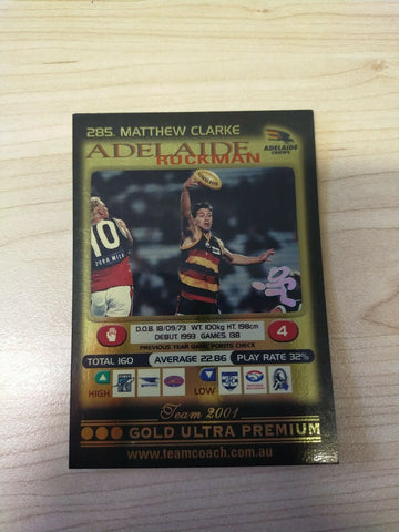 2001 Teamcoach Gold Prize Card Adelaide 285 Matthew Clarke