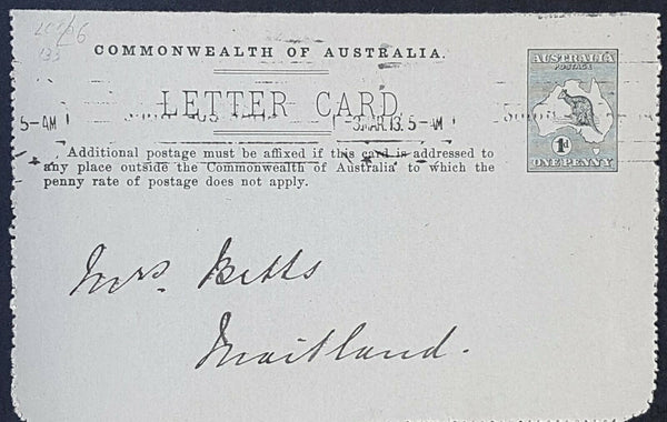 Australia Letter card 1d Kangaroo Die 2 Sydney Town Hall used LC 16.133