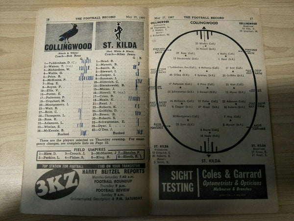 VFL 1967 May 27 Football Record Collingwood v St Kilda