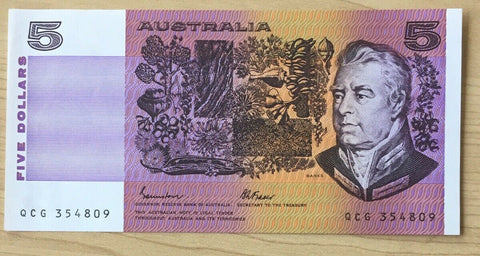 R209a 1985 $5 Johnston Fraser OCRB Serials Banknote Uncirculated