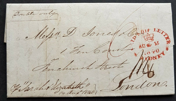 NSW Pre stamp ship letter Sydney August 15th 1840 to London arrived 5 January 41