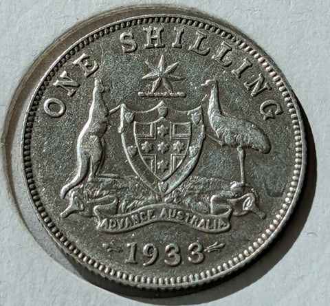 Australia 1933 One Shilling 1/- Sterling Silver Rare date in Very Fine Condition
