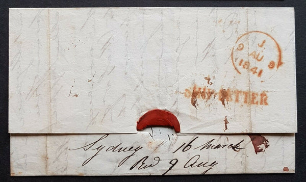 NSW Pre stamp ship letter Sydney Ma 17 1841 to London J 9 Au 1841