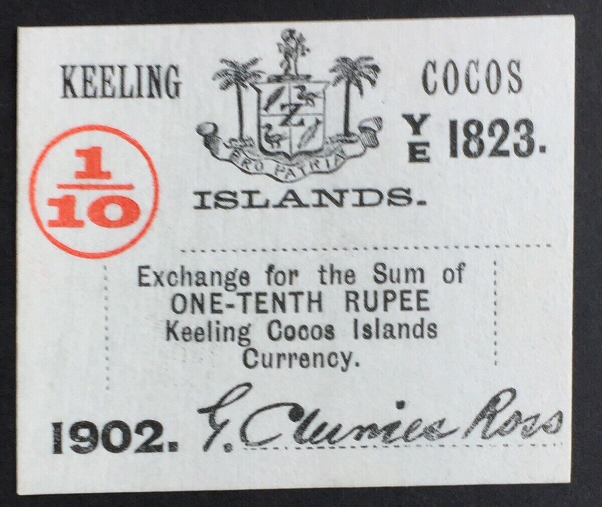 Cocos Keeling Islands PS123 1902 1/10 Rupee Uncirculated