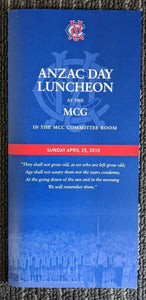 2010 AFL 25th April MCG ANZAC Day Lunch Menu, Collingwood vs Essendon