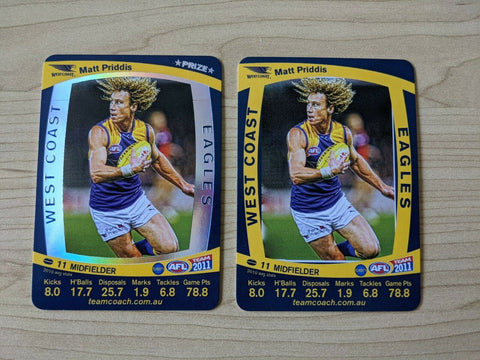 2011 AFL Teamcoach Sample Prize Cards Matt Priddis West Coast Eagles