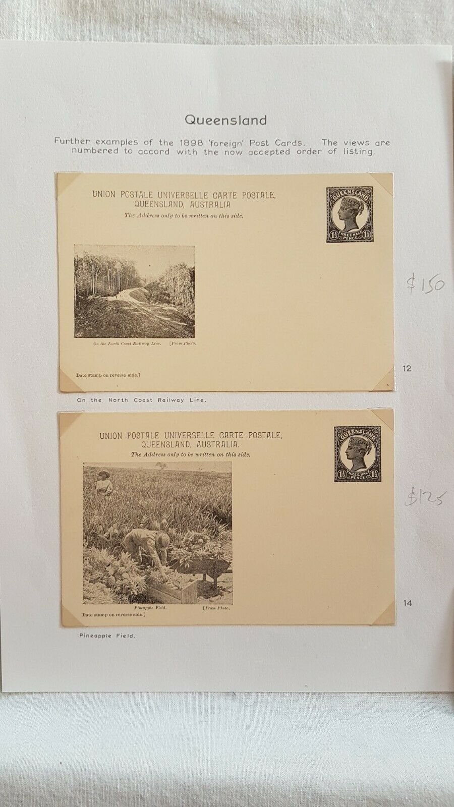 Queensland Postcard, 1d on the North Coast railway line , 1d  Pineapples mint