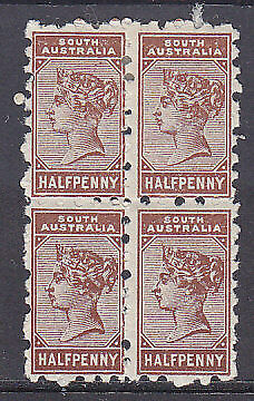 SA Australian States ½d chocolate Perf 10½ x 10 Unlisted in block of 4 (2 MUH)