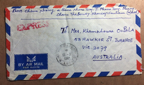 Laos 1978 400k Dancer & 40k Village Attack Used On Express Airmail Cover To Aust