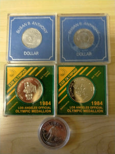 USA Canada 1979 to 1987 Cased $1 And Medallion (5) Susan B Anthony, Olympics