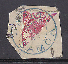 Samoa SG  25a 1/- Palm tree diagonal original Bisect (2½d) Used on piece. Scarce